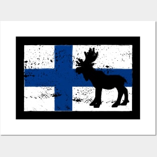 Finland flag moose Posters and Art